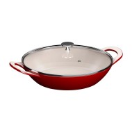 Caçarola 30cm Baixa Vermelho Com Tampa De Vidro Fundo Indução